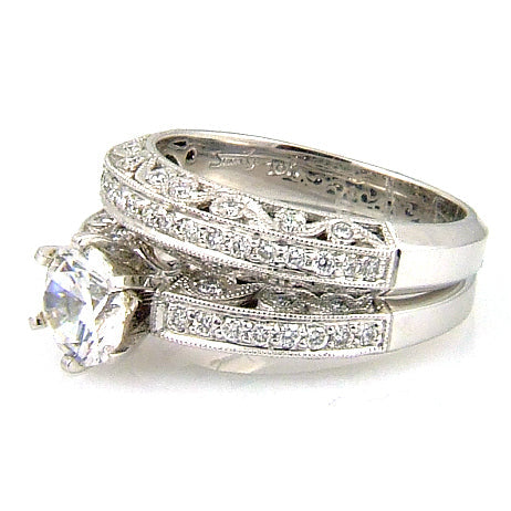 Bids.com .54ct Antique Style Engagement Ring Set 18KT White Gold Rings