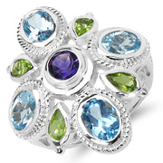Bids.com 5.13 Carat Genuine Amethyst , Blue Topaz & Peridot .925 Sterling Silver Ring Rings