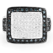 Bids.com 0.64 Carat Genuine White Diamond and Blue Diamond .925 Sterling Silver Ring Rings