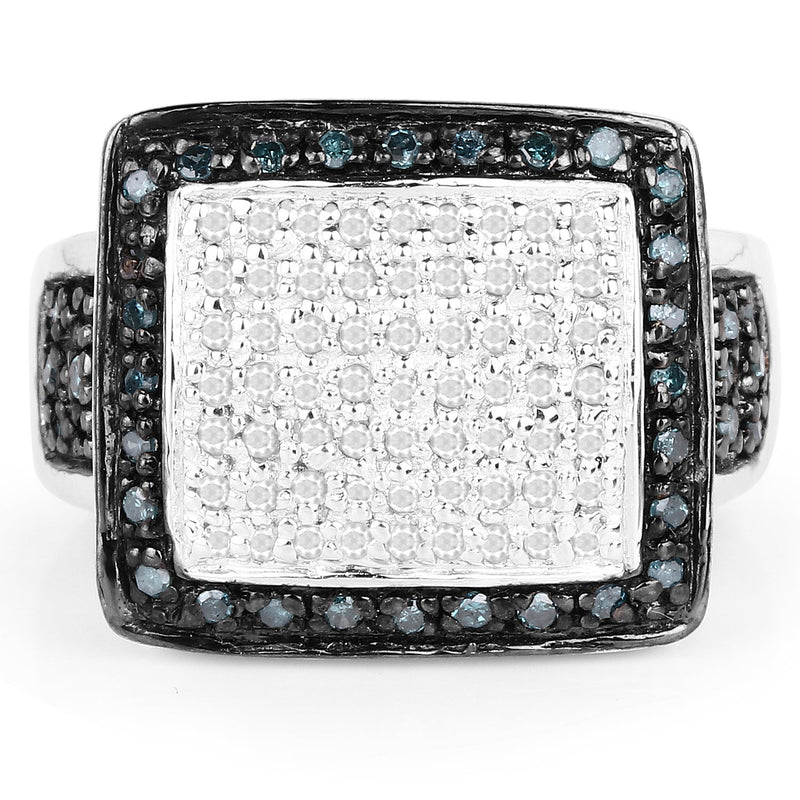 Bids.com 0.64 Carat Genuine White Diamond and Blue Diamond .925 Sterling Silver Ring Rings