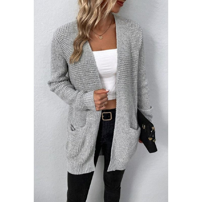 Open Front Waffle Sweater Cardigan