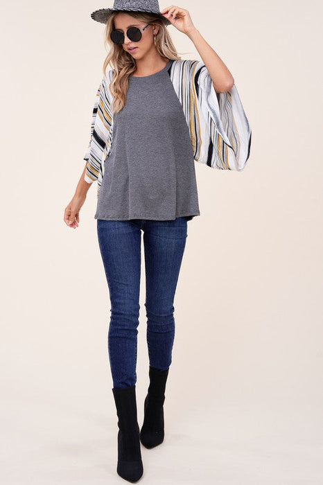 Plus Waffle Stripe Mix Kimono Top