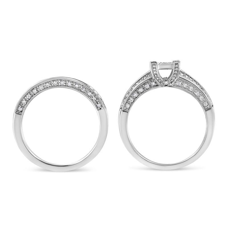 Bids.com .925 Sterling Silver 3/4 Cttw Prong Set Round Diamond Composite Engagement Ring and Band Set (I-J Color, I3 Clarity) - Size 6.5 Rings