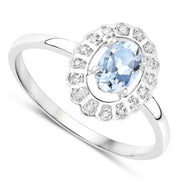 Bids.com 0.44 Carat Genuine Aquamarine and White Diamond 14K White Gold Ring Rings
