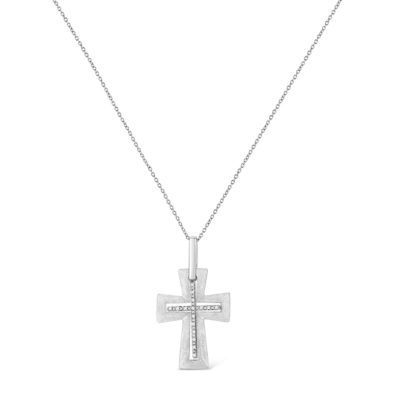 Bids.com .925 Sterling Silver Prong-Set Diamond Accent Cross 18" Pendant Necklace (I-J Color, I1-I2 Clarity) Necklaces