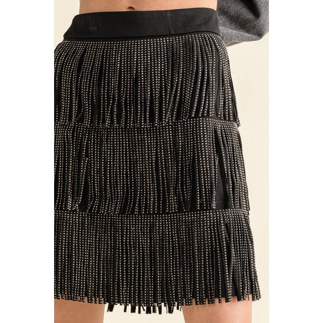 RHINESTONE SUEDE FRINGE SKIRT