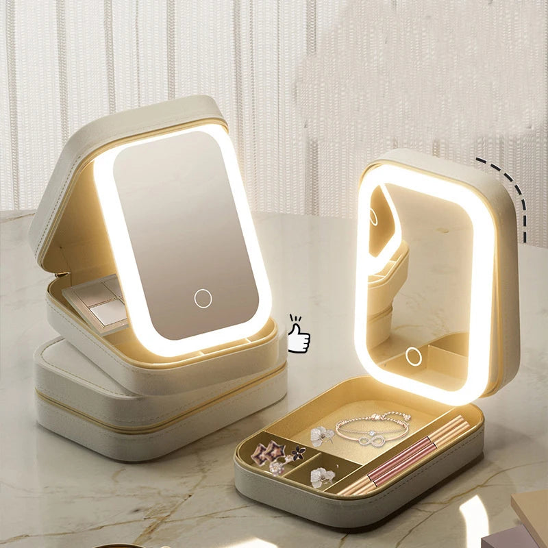 Mill's Beauty Supply LED Mirror Makeup Storage Box Portable Travel Makeup Case Cosmetic Bag Large-Capacity Make up Storage Box Makeup Accessories