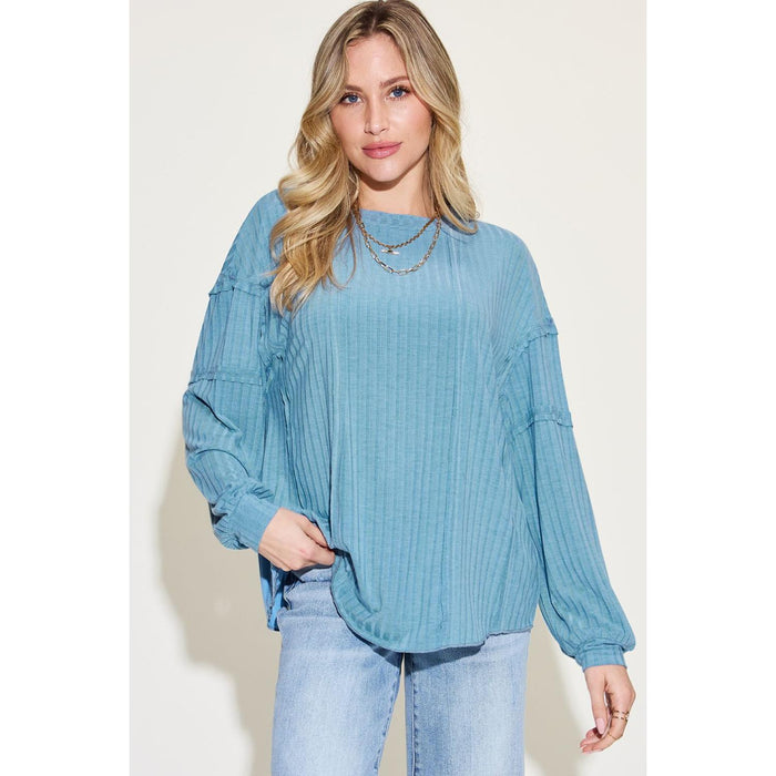 Basic Bae Ribbed Round Neck Long Sleeve T-Shirt