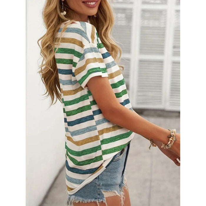 Striped Round Neck Short Sleeve T-Shirt