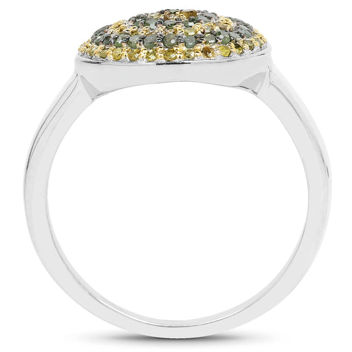 Bids.com 0.39 Carat Genuine Green Diamond and Yellow Diamond .925 Sterling Silver Ring Rings