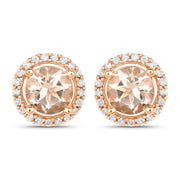 Bids.com 0.93 Carat Genuine Morganite and White Diamond 14K Rose Gold Earrings Earrings