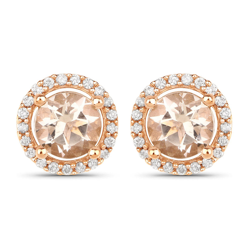 Bids.com 0.93 Carat Genuine Morganite and White Diamond 14K Rose Gold Earrings Earrings