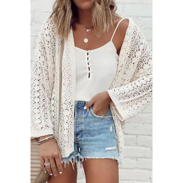 Openwork Open Front Dropped Shoulder Cardigan