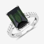 Bids.com 6.16 Carat Genuine Green Tourmaline and White Diamond 14K White Gold Ring Rings