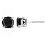 Bids.com .925 Sterling Silver 4.00 Cttw Round Brilliant-Cut Black Diamond Bezel-Set Stud Earrings with Screw Backs (Fancy Color-Enhanced, I2-I3 Clarity) Earrings