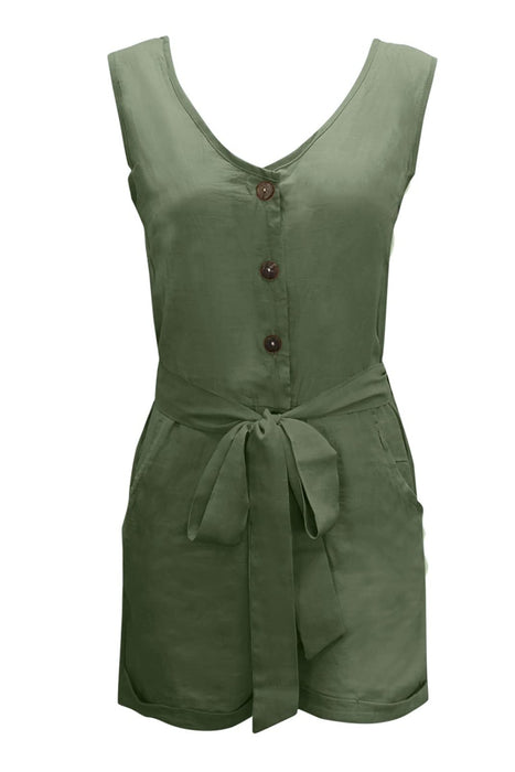 Tied V-Neck Sleeveless Romper with Pockets