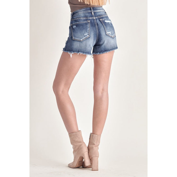 RISEN Mid Rise Raw Hem Denim Shorts