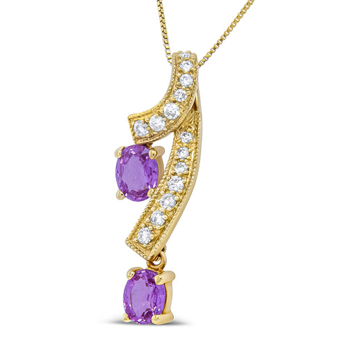 Bids.com 14K Yellow Gold 6x4mm Oval Pink Sapphire and 1/5 Cttw Round Diamond Pendant Necklace - (H-I Color, SI1-SI2 Clarity) Necklaces