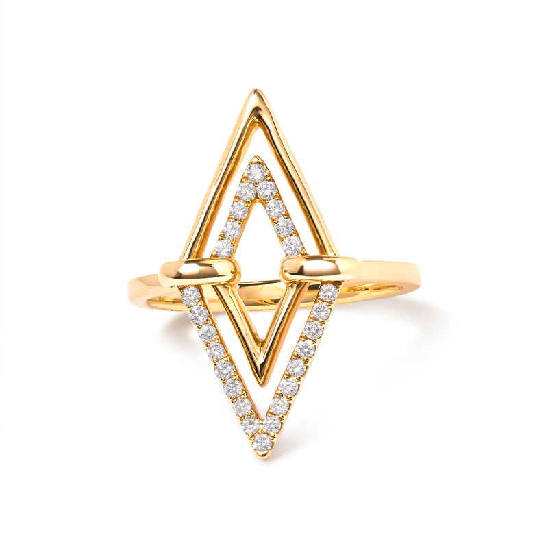 Bids.com 14K Yellow Gold 1/5 Cttw Diamond Double Triangle Ring (G-H Color, SI1-SI2 Clarity) - Size 7 Rings