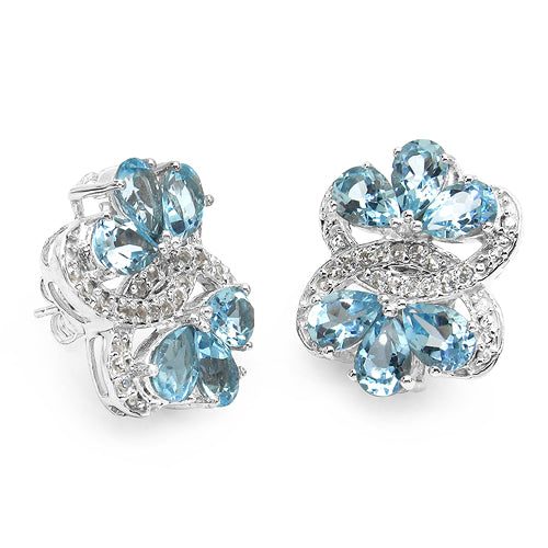Bids.com 10.26 Carat Genuine Blue Topaz & White Topaz .925 Sterling Silver Earrings Earrings