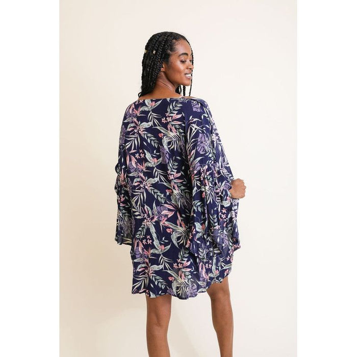 Tropical Leaves Draped Sleeve Kimono