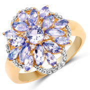 Bids.com 14K Yellow Gold Plated 2.01 Carat Genuine Tanzanite & White Topaz .925 Sterling Silver Ring Rings