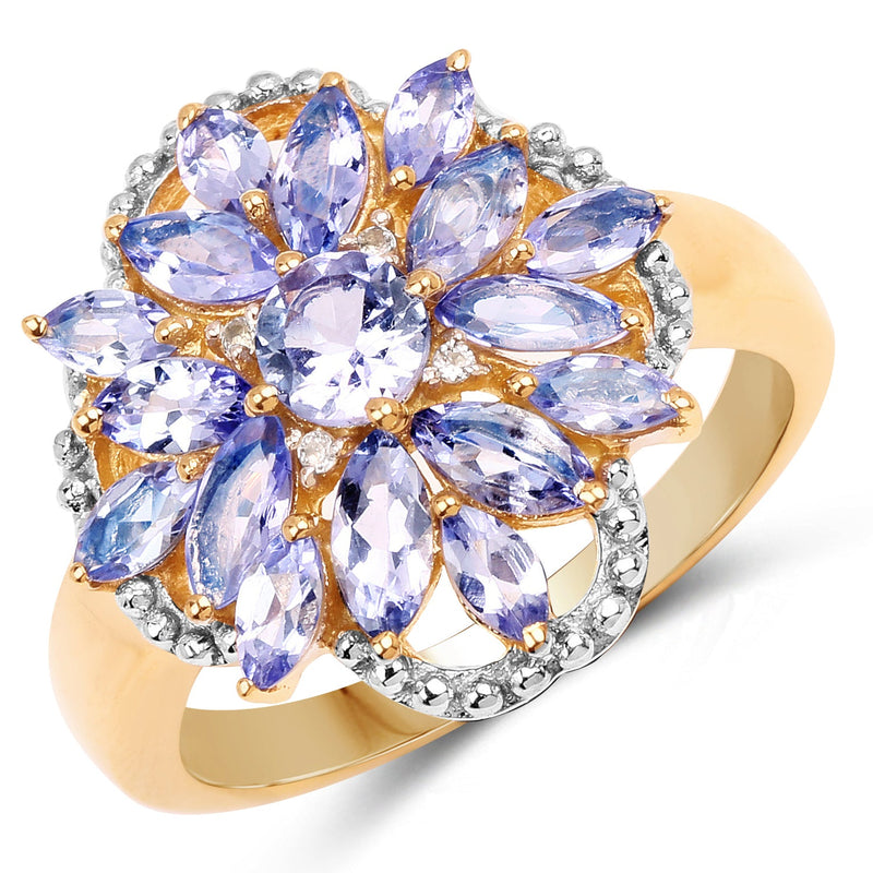 Bids.com 14K Yellow Gold Plated 2.01 Carat Genuine Tanzanite & White Topaz .925 Sterling Silver Ring Rings