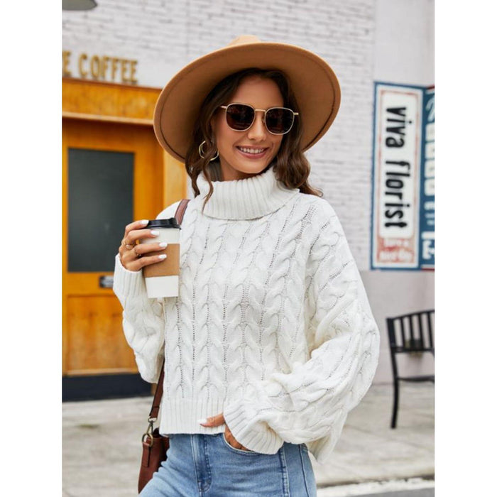 Turtle Neck Cable-Knit Sweater