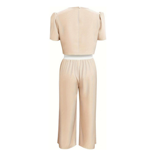 Round Neck Short Sleeve Top and Tied Pants Set