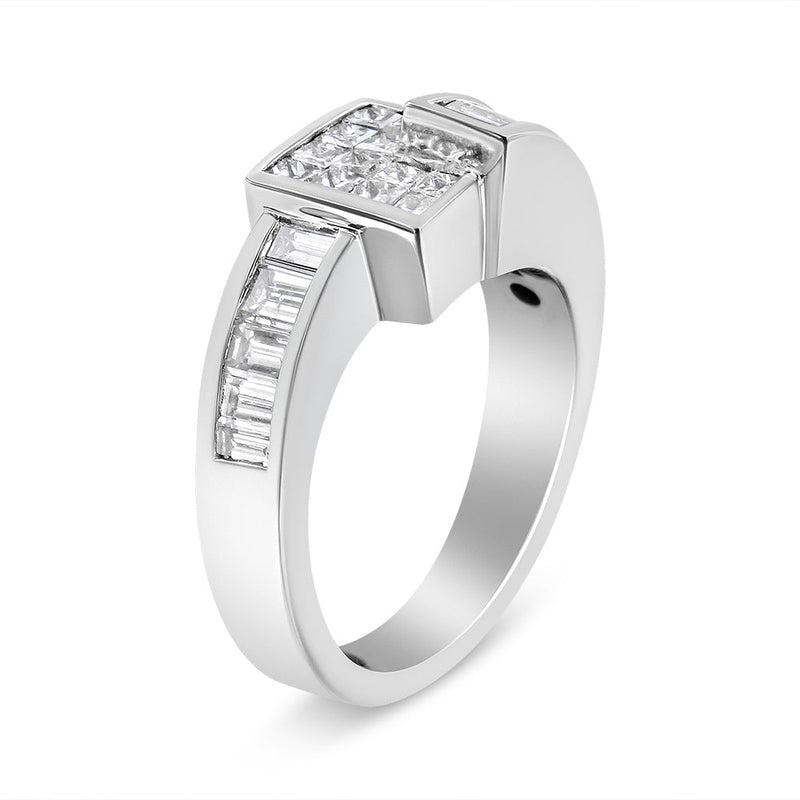 Bids.com 14K White Gold 1 1/2 Cttw Invisible-Set Princess and Channel-Set Baguette Diamond Geometric Bypass Ring Band (G-H Color, SI2-I1 Clarity) - Ring Size 7 Rings