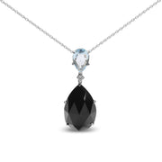Bids.com 18K White Gold Diamond Accent and Pear Cut Sky Blue Topaz and Pear Cut Black Onyx Dangle Drop 18" Pendant Necklace (G-H Color, SI1-SI2 Clarity) Necklaces