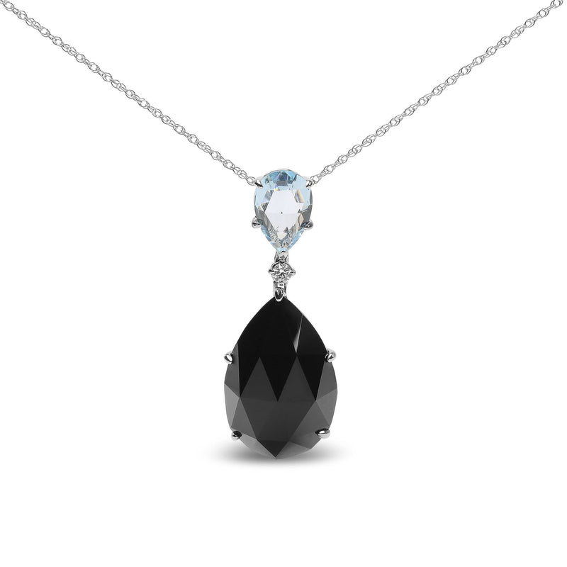 Bids.com 18K White Gold Diamond Accent and Pear Cut Sky Blue Topaz and Pear Cut Black Onyx Dangle Drop 18" Pendant Necklace (G-H Color, SI1-SI2 Clarity) Necklaces