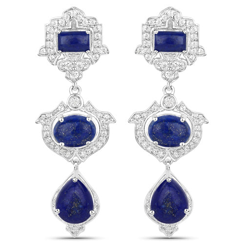 Bids.com 9.37 Carat Genuine Lapis and White Topaz .925 Sterling Silver Earrings Earrings