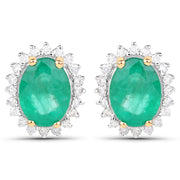 Bids.com 2.66 Carat Genuine Zambian Emerald and White Diamond 14K Yellow Gold Earrings Earrings