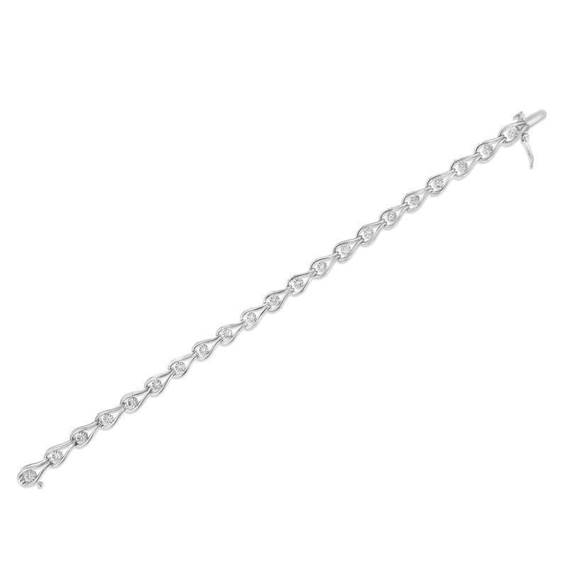 Bids.com .925 Sterling Silver 1/10 Cttw Miracle-Set Diamond Pear Shape and Bezel Link Bracelet (I-J Color, I3 Clarity) - 7.25" Bracelets