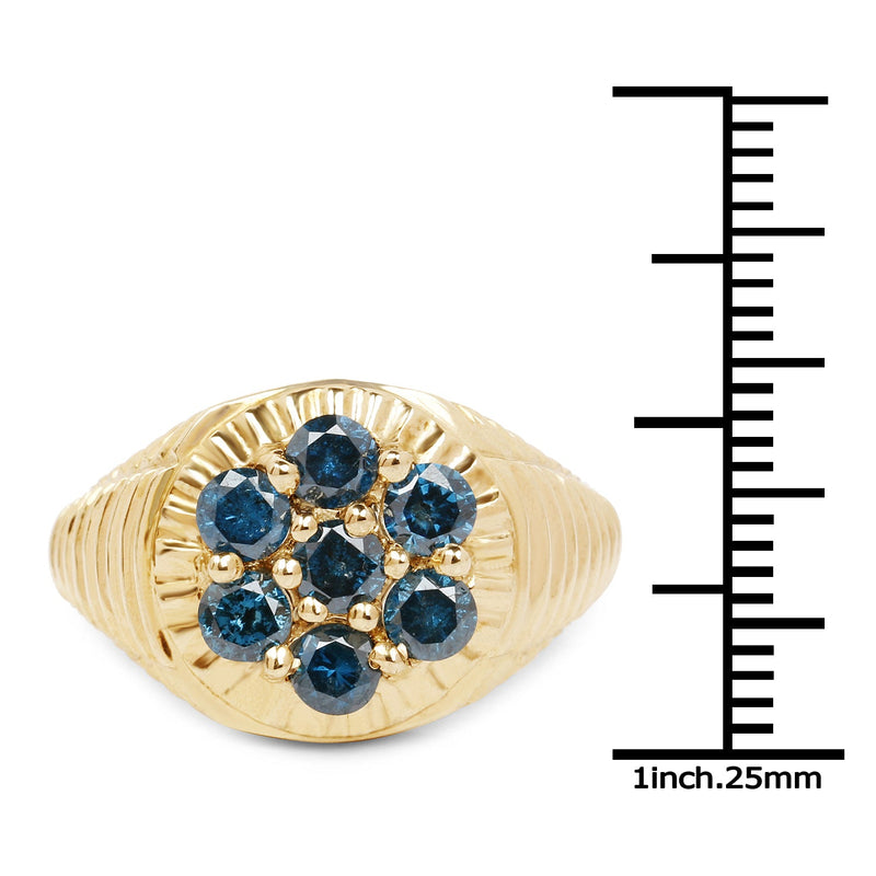 Bids.com 14K Yellow Gold Plated 1.40 Carat Genuine Blue Diamond .925 Sterling Silver Ring Rings