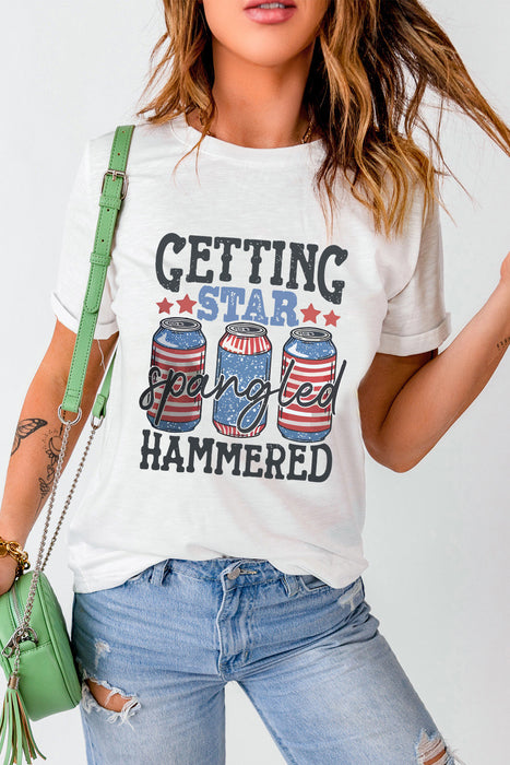 Getting Star Spangled Hammered Graphic Short Sleeve T-Shirt in White