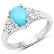 Bids.com 1.92 Carat Genuine Turquoise and White Zircon .925 Sterling Silver Ring Rings