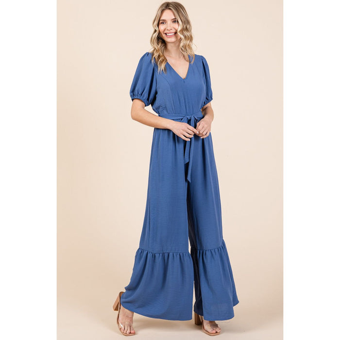 GeeGee V-Neck Belted Wide Leg Jumpsuit