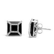 Bids.com 14K White Gold 3/8ct Diamond with 11x11MM Black Onyx Stud Earrings (G-H Color, SI1-SI2 Clarity) Earrings