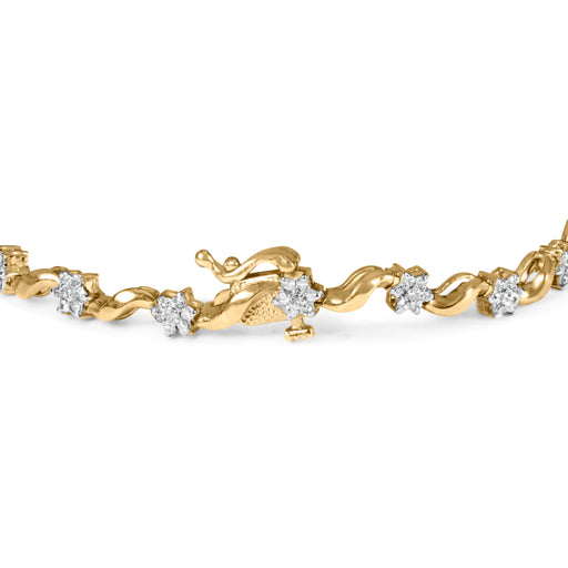Bids.com 10k Yellow Gold 1.00 Cttw Round-Cut Diamond Floral S-Link 7.50" Bracelet (I-J Color, I2-I3 Clarity) Bracelets
