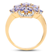 Bids.com 14K Yellow Gold Plated 2.01 Carat Genuine Tanzanite & White Topaz .925 Sterling Silver Ring Rings