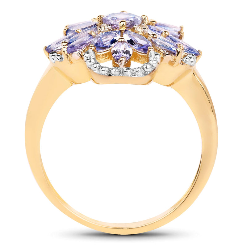 Bids.com 14K Yellow Gold Plated 2.01 Carat Genuine Tanzanite & White Topaz .925 Sterling Silver Ring Rings