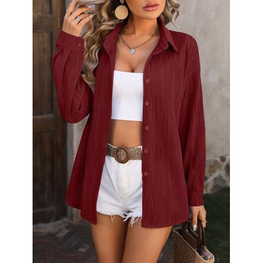 Button Up Dropped Shoulder Shirt