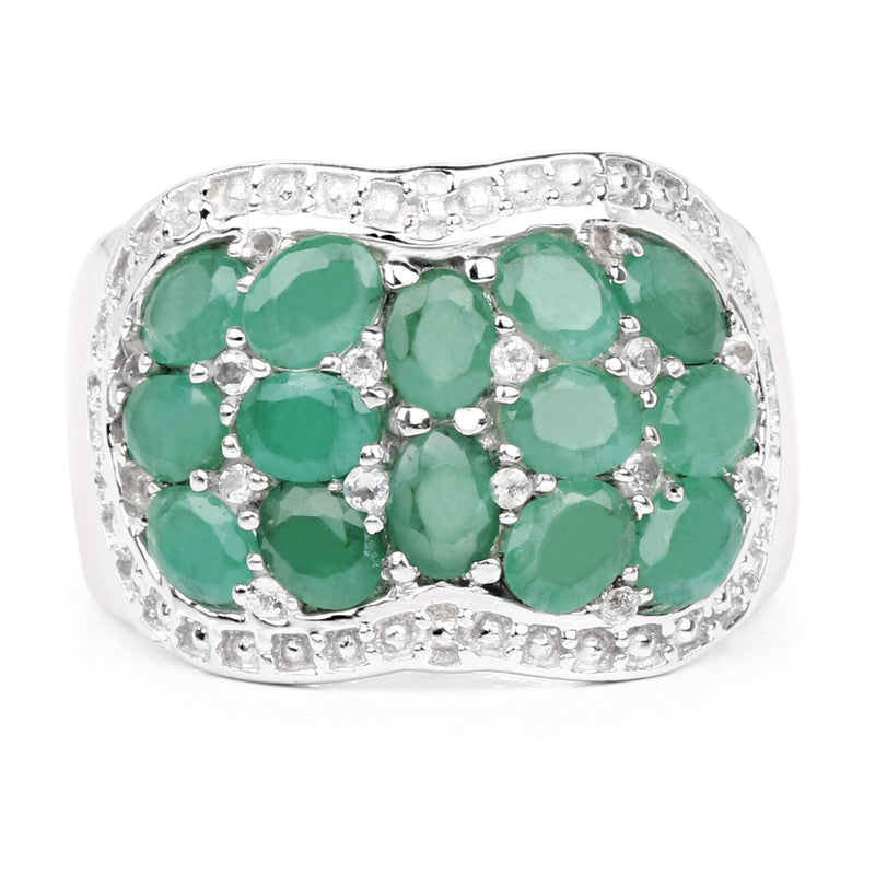 Bids.com 2.20 Carat Genuine Emerald & White Topaz .925 Sterling Silver Ring Rings