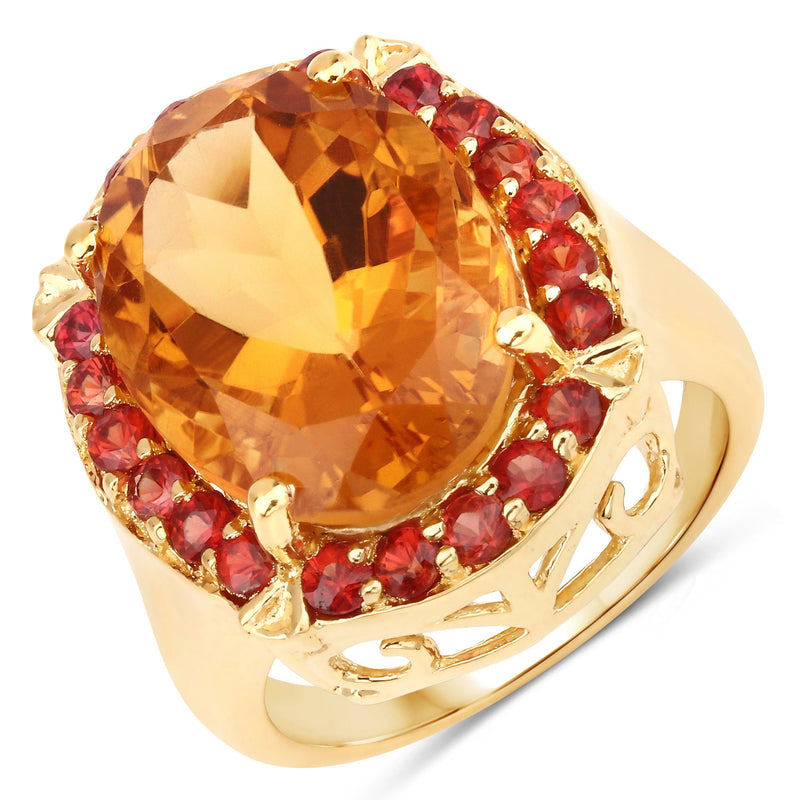 Bids.com 9.38 Carat Genuine Citrine and Orange Sapphire .925 Sterling Silver Ring Rings