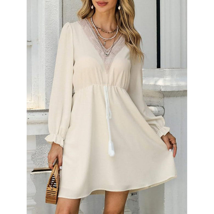 Tassel V-Neck Flounce Sleeve Dress