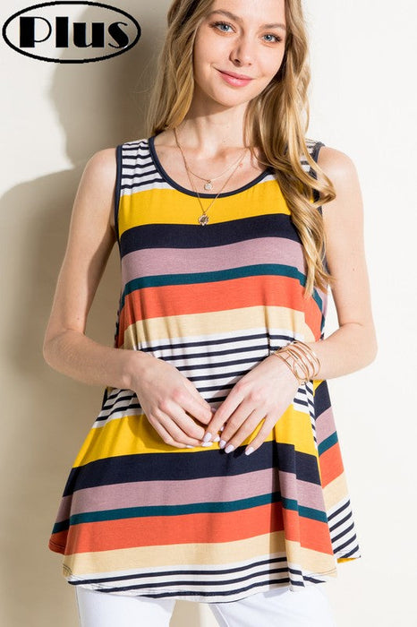 Plus Multi Stripe Jersey Tank Top