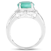 Bids.com 4.72 Carat Genuine Emerald and White Diamond .925 Sterling Silver Ring Rings