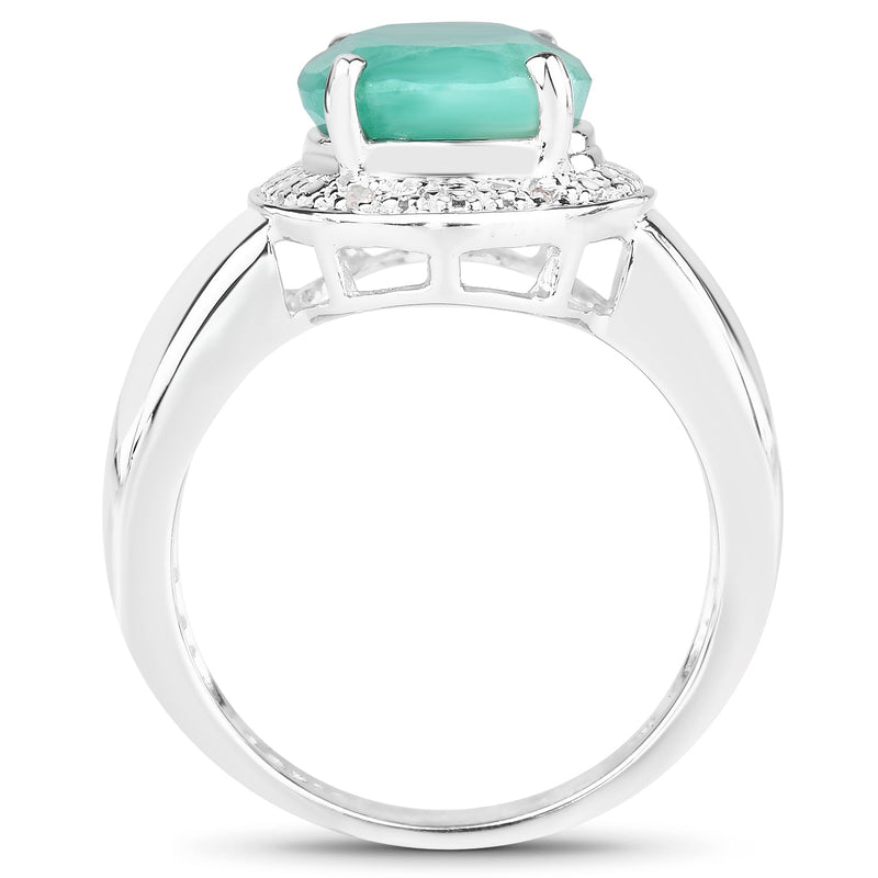 Bids.com 4.72 Carat Genuine Emerald and White Diamond .925 Sterling Silver Ring Rings